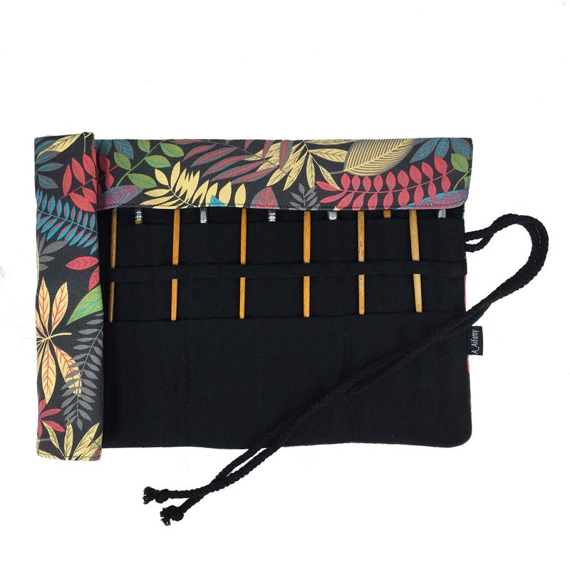 A AIFAMY 30 Pockets Artist Paint Brush Roll Up Bag Holder Canvas Pouch Case (Colorful Leaf) - Image 3